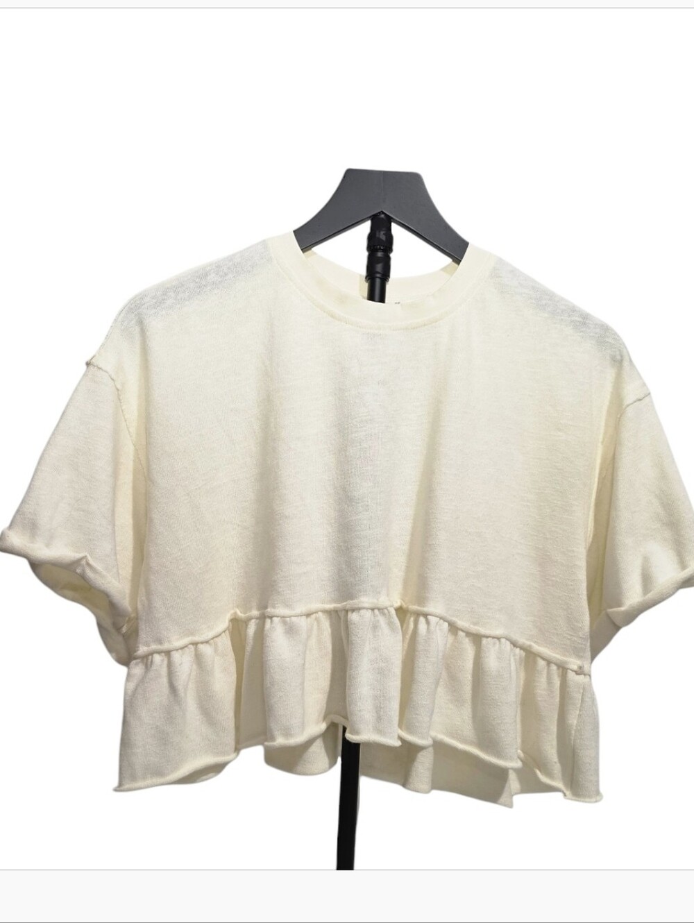 Altar'd State XS Cream Peplum Ruffle Cropped Oversized Sweatshirt Boho Soft Girl